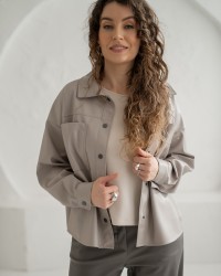 Light Grey Faux Leather Jacket with Patch Pockets