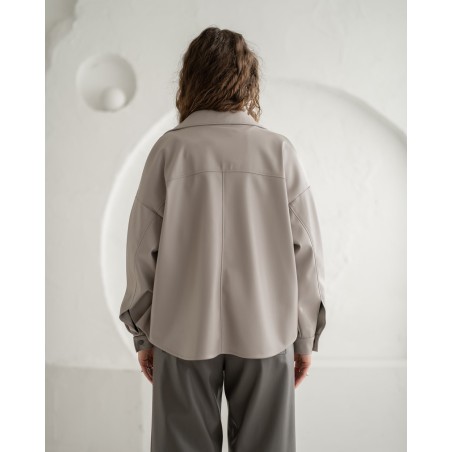 Light Grey Faux Leather Jacket with Patch Pockets