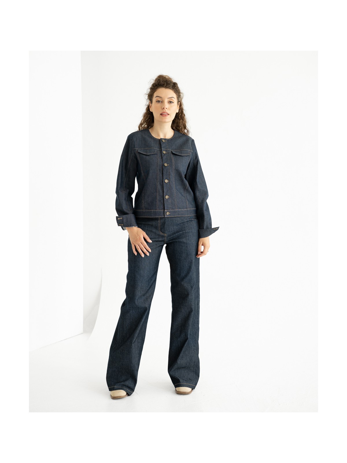 Dark Blue Denim Jacket with Contrast Stitching