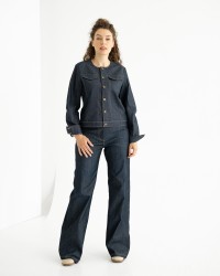 Dark Blue Denim Jacket with Contrast Stitching
