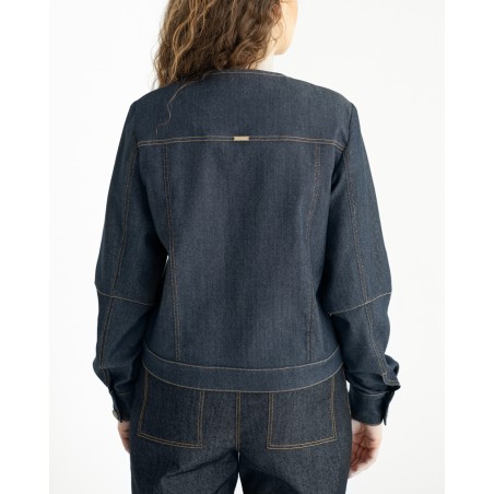 Dark Blue Denim Jacket with Contrast Stitching