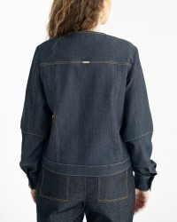 Dark Blue Denim Jacket with Contrast Stitching