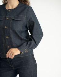 Dark Blue Denim Jacket with Contrast Stitching