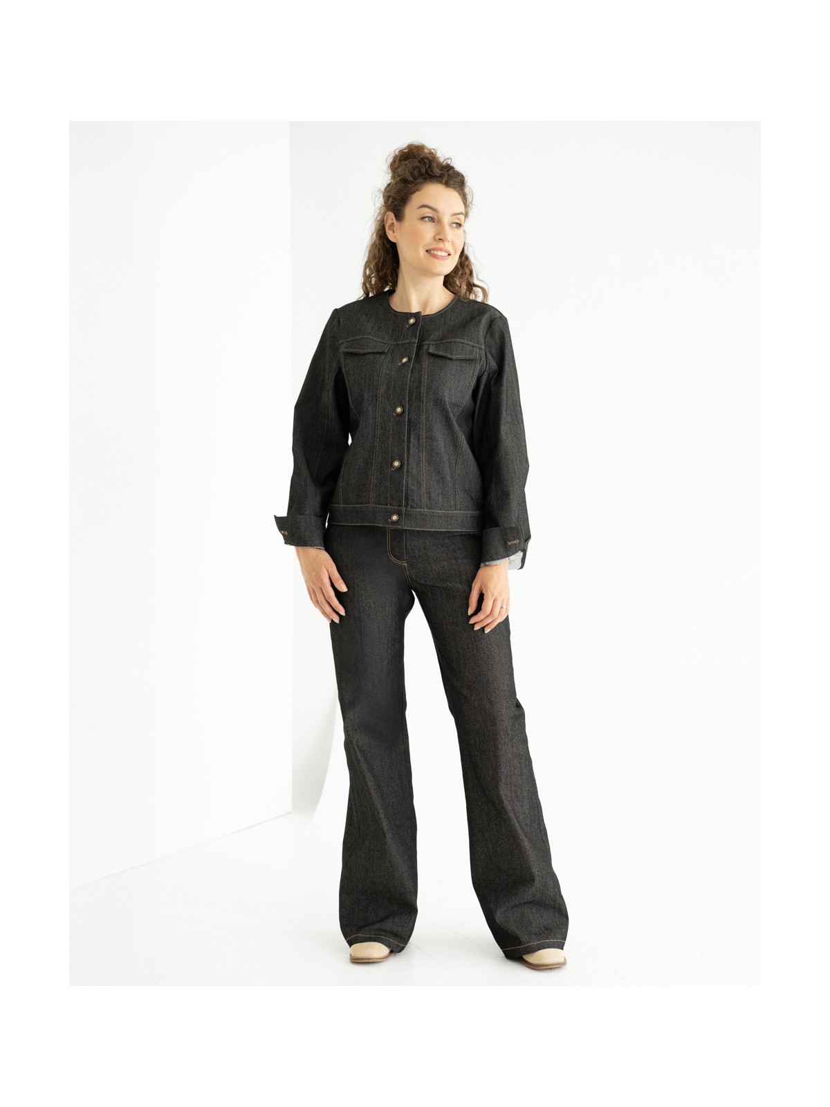 Black Denim Jacket with Contrast Stitching
