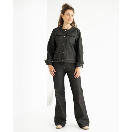 Black Denim Jacket with Contrast Stitching