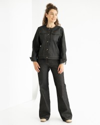 Black Denim Jacket with Contrast Stitching