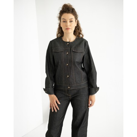 Black Denim Jacket with Contrast Stitching