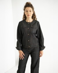 Black Denim Jacket with Contrast Stitching