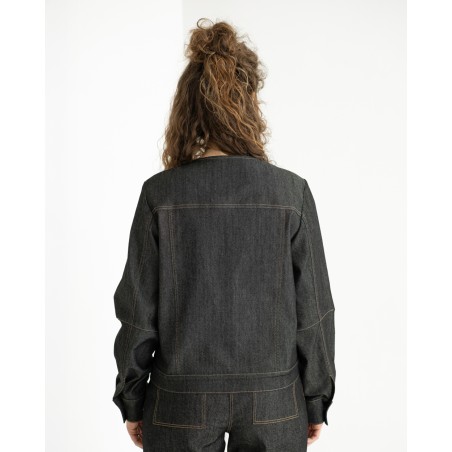Black Denim Jacket with Contrast Stitching