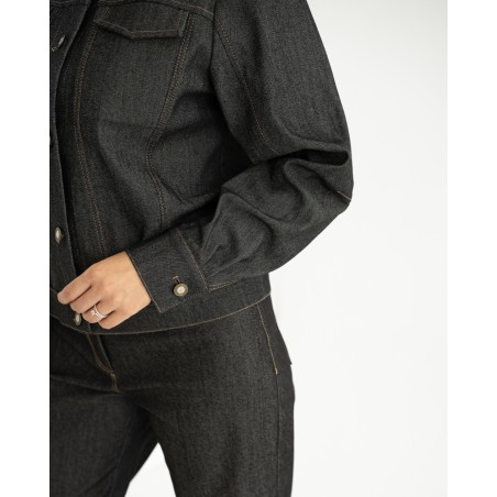 Black Denim Jacket with Contrast Stitching