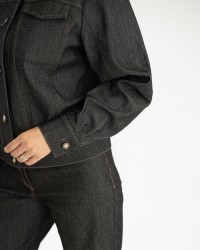 Black Denim Jacket with Contrast Stitching
