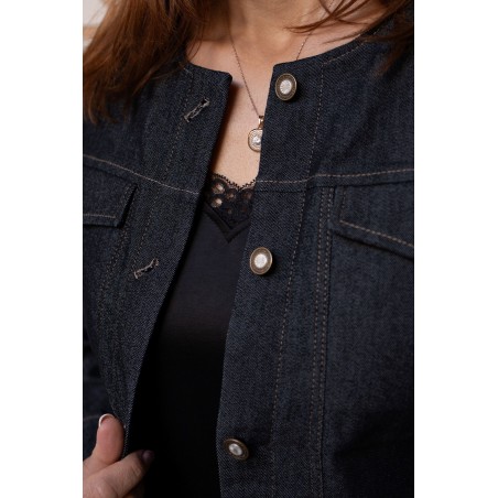 Black Denim Jacket with Contrast Stitching