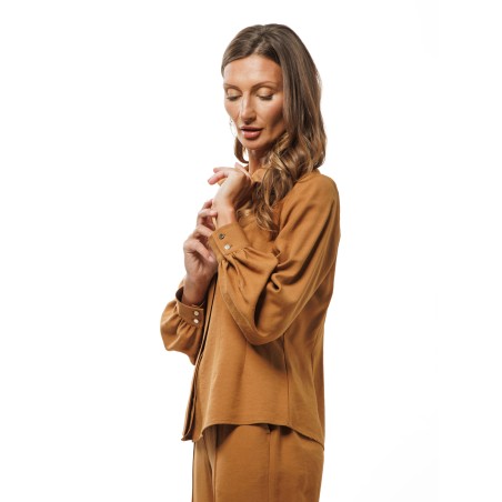 Tobacco Brown Viscose Blouse with Concealed Button Fastening