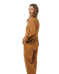 Tobacco Brown Viscose Blouse with Concealed Button Fastening