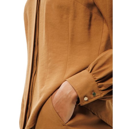 Tobacco Brown Viscose Blouse with Concealed Button Fastening