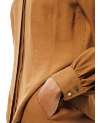 Tobacco Brown Viscose Blouse with Concealed Button Fastening