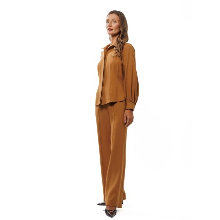 Tobacco Brown Viscose Blouse with Concealed Button Fastening