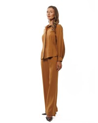 Tobacco Brown Viscose Blouse with Concealed Button Fastening