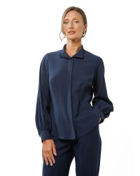 Dark Navy Viscose Blouse with Concealed Button Fastening