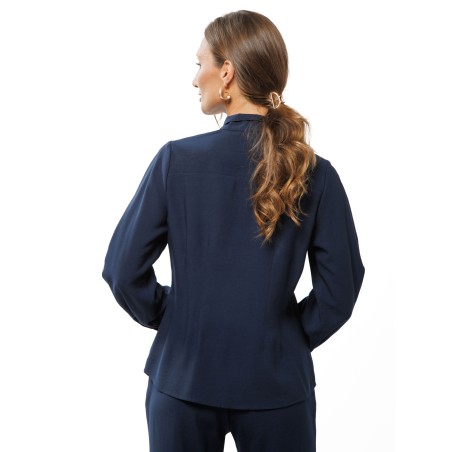 Dark Navy Viscose Blouse with Concealed Button Fastening