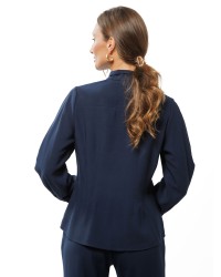 Dark Navy Viscose Blouse with Concealed Button Fastening