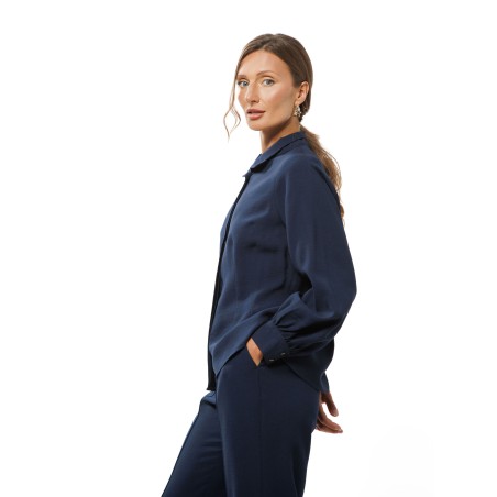 Dark Navy Viscose Blouse with Concealed Button Fastening