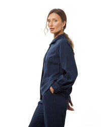 Dark Navy Viscose Blouse with Concealed Button Fastening