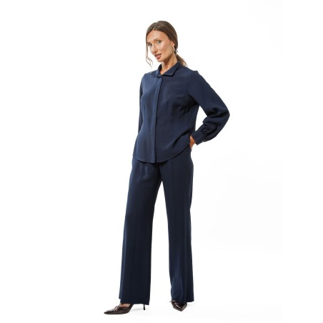 Dark Navy Viscose Blouse with Concealed Button Fastening
