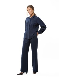 Dark Navy Viscose Blouse with Concealed Button Fastening