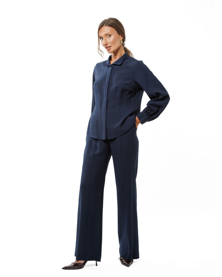 Dark Navy Viscose Trousers with Elastic Waist