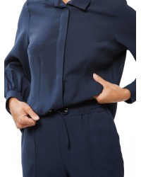 Dark Navy Viscose Trousers with Elastic Waist