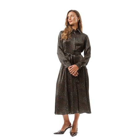 Printed Viscose Satin Dress with Belt