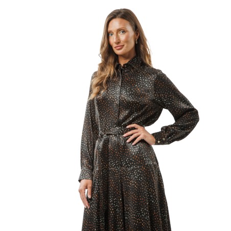 Printed Viscose Satin Dress with Belt