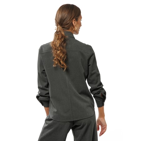 Grey Melange Shirt-Style Jacket with Tie