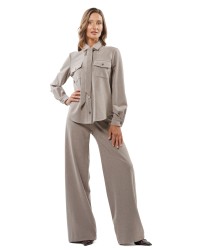Beige Melange Slightly Flared Trousers