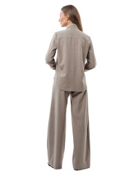 Beige Melange Slightly Flared Trousers