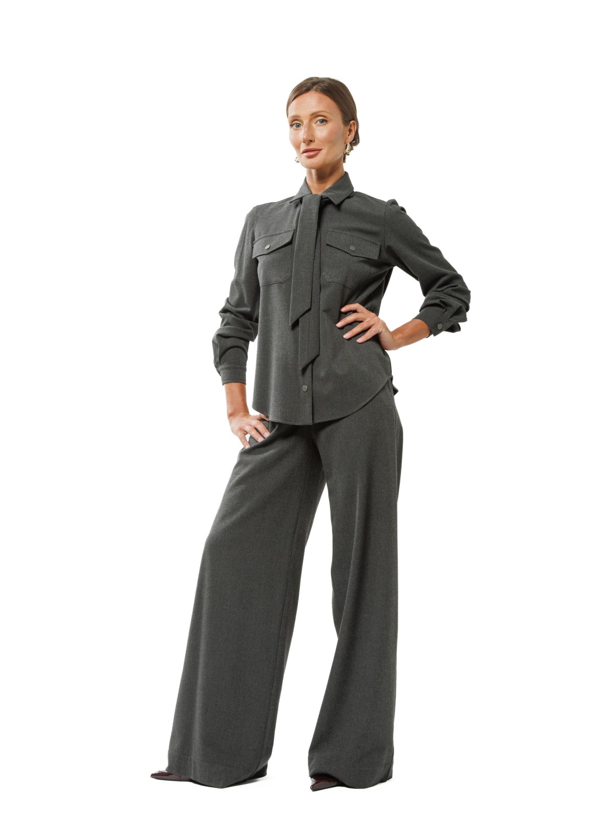 Grey Melange Slightly Flared Trousers