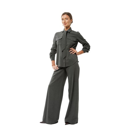Grey Melange Slightly Flared Trousers