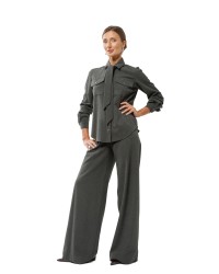 Grey Melange Slightly Flared Trousers