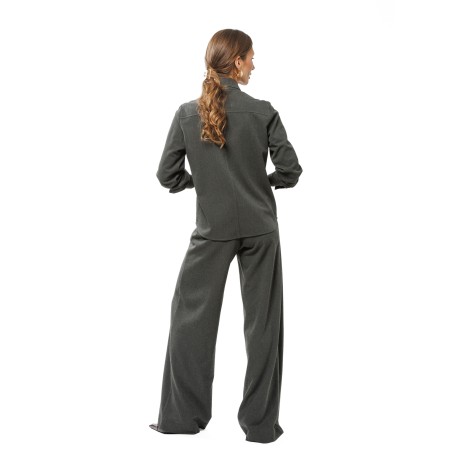 Grey Melange Slightly Flared Trousers