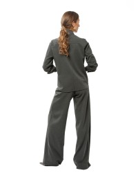 Grey Melange Slightly Flared Trousers