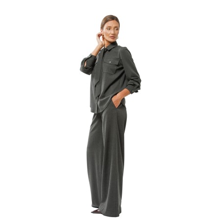 Grey Melange Slightly Flared Trousers