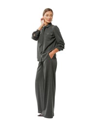 Grey Melange Slightly Flared Trousers