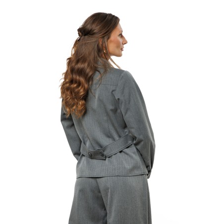 Grey Women’s Herringbone Jacket with Adjustable Back Strap
