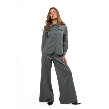 Grey Women’s Herringbone Jacket with Adjustable Back Strap