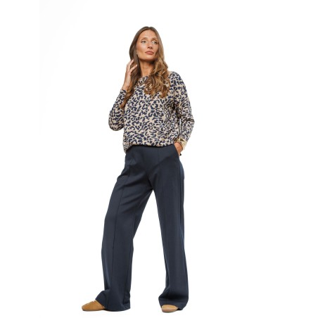 Light Brown Women’s Sweater with Dark Blue Leopard Print
