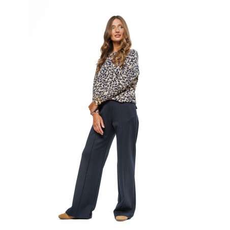 Light Brown Women’s Sweater with Dark Blue Leopard Print