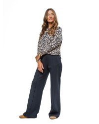 Light Brown Women’s Sweater with Dark Blue Leopard Print