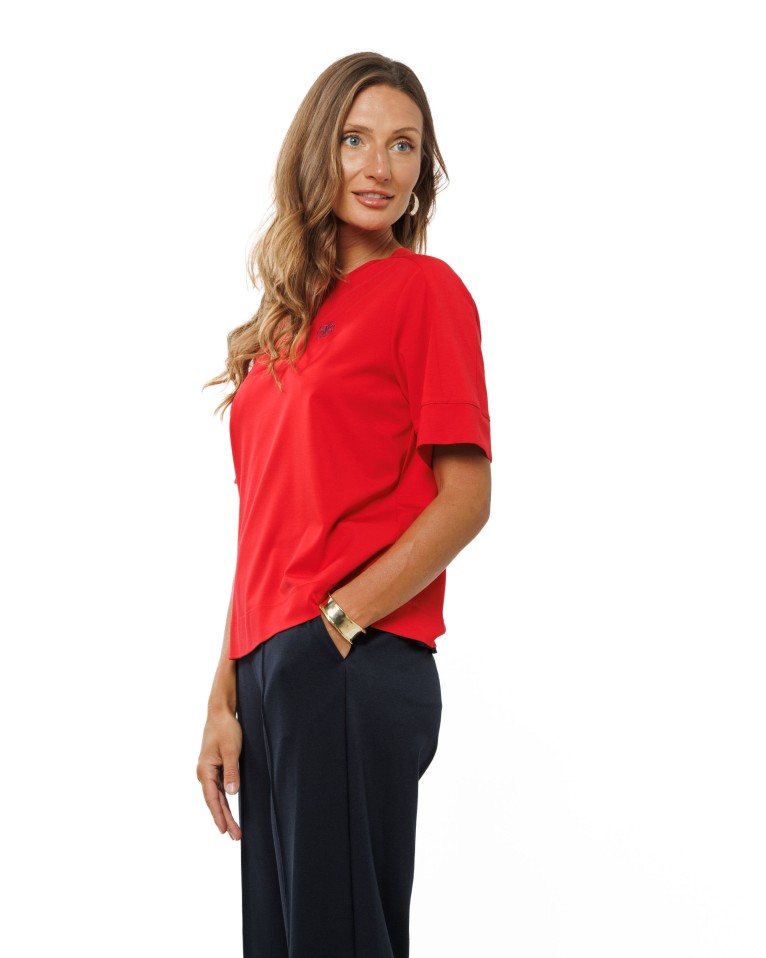 Red Women’s T-Shirt with Embroidered Logo