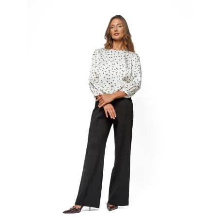 Cream Women’s Satin Blouse with Black Polka Dots